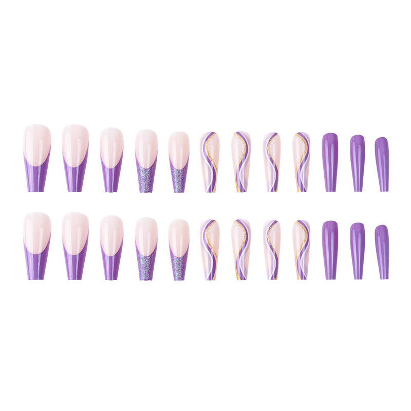 Purple Glitter French Geometric Nail Patches