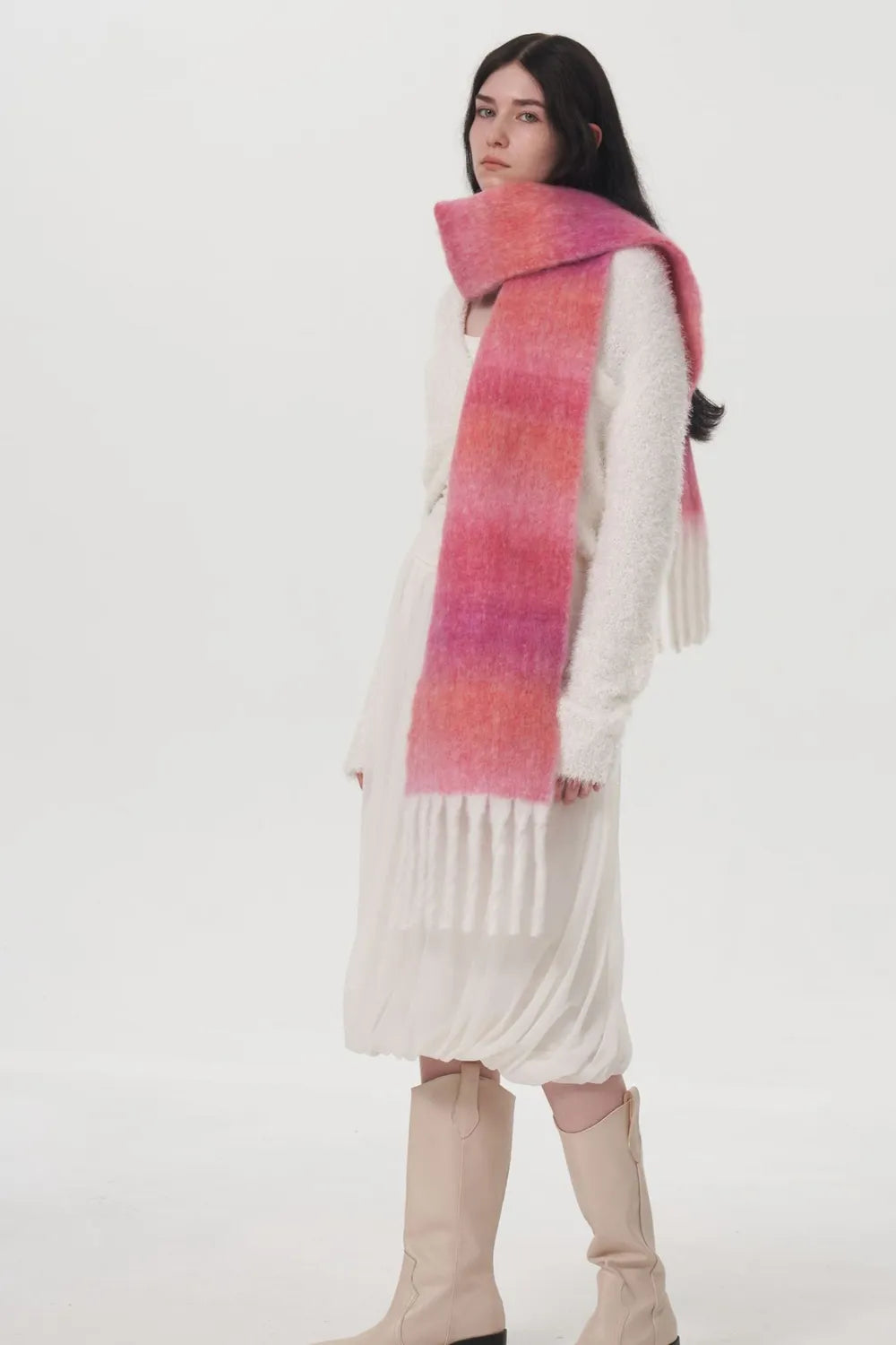 Fringe Gradient Thermal Scarf - Harajuku Style