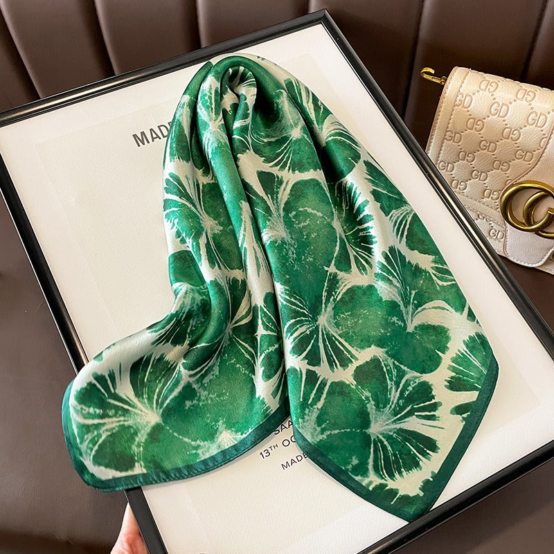 Green Leaves Silk Square Scarf - Harajuku Style