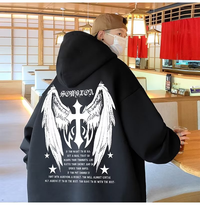 Men's Harajuku Cross Wings Casual Hoodie Jacket
