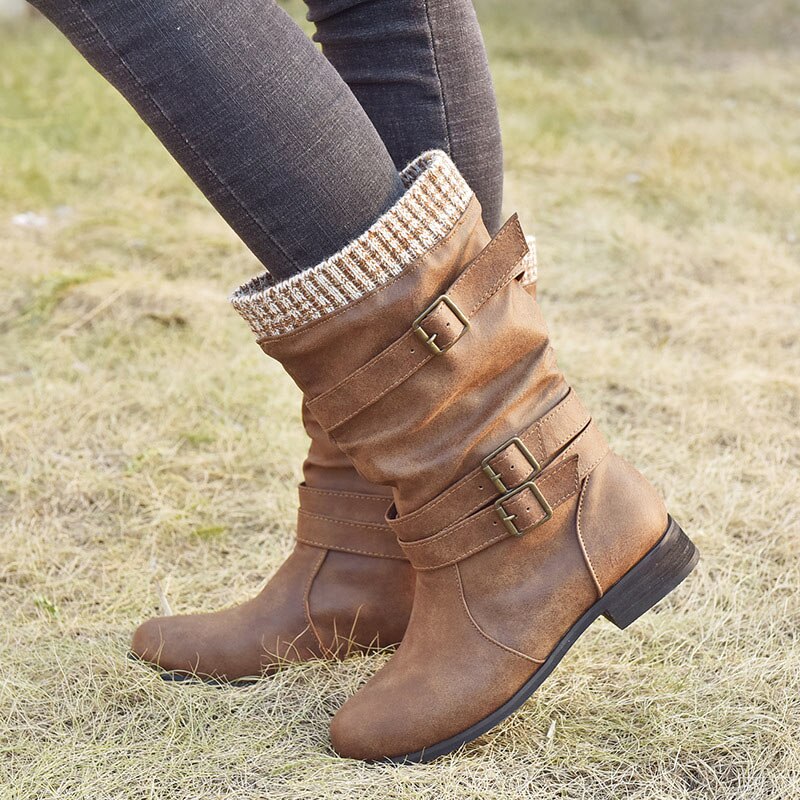 Women’s Retro Chunky Heels Mid Calf Boots