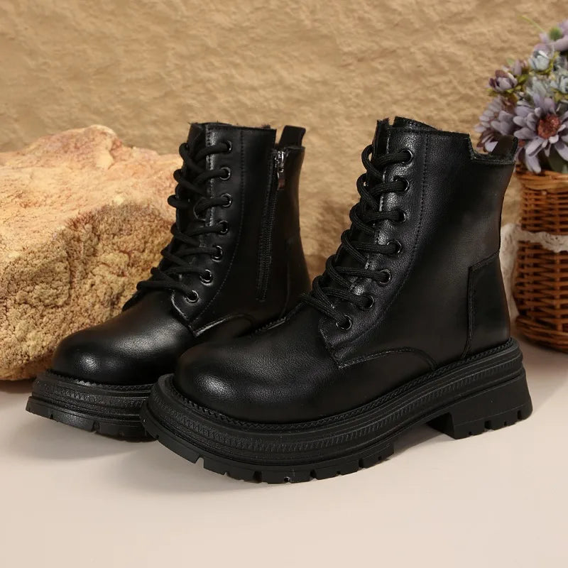 Harajuku Style Women's Thick-Soled Combat Ankle Boots