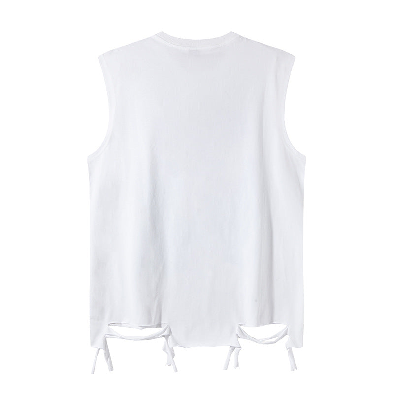 Harajuku Style Letter Print Distressed Sleeveless T-Shirt