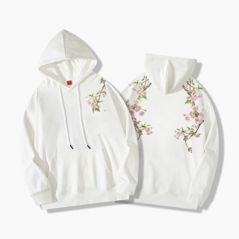 Retro Plum Blossom Embroidered Hoodie for Couples