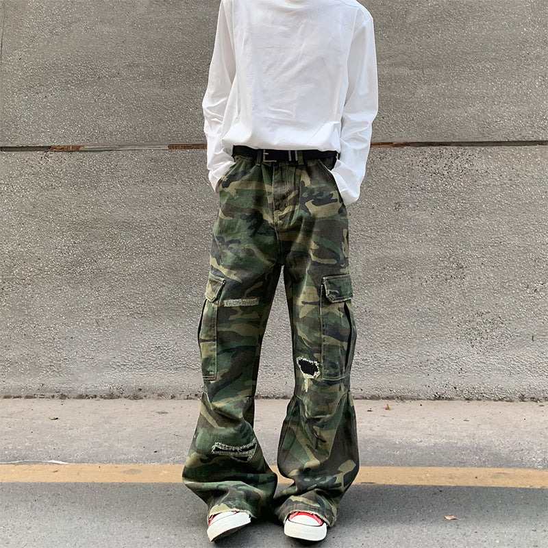 Camouflage Wide Leg Drape Jeans