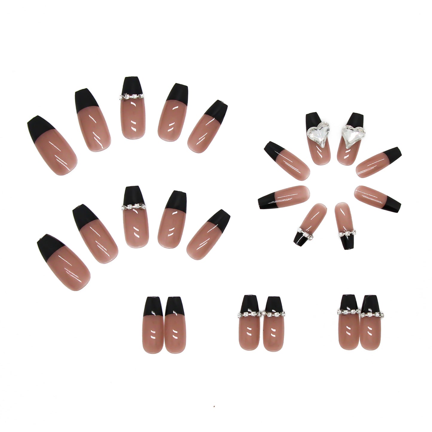 Harajuku Black Rhinestone Love Chain Fake Nail Set