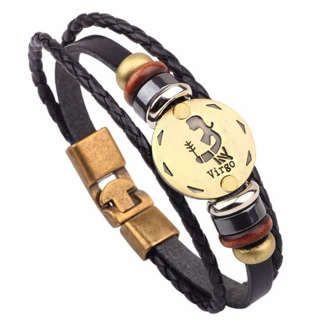 Vintage Horoscope Leather Bracelet for Men