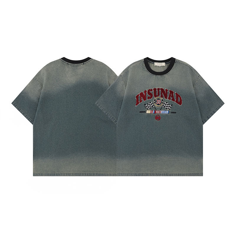 Harajuku-Inspired Letter Embroidery Gradient T-Shirt