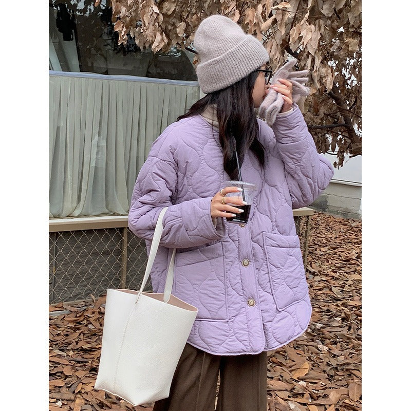 Cotton Women's Quilted Loose Single Breasted Baseball Coat