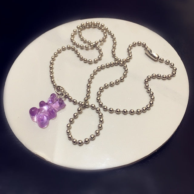 Colorful Gummy Bear Stainless Steel Necklace for Women