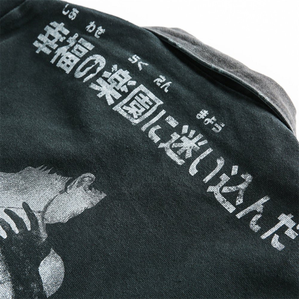 Men's Dark Character Print Canvas Jacket - Retro Punk Style