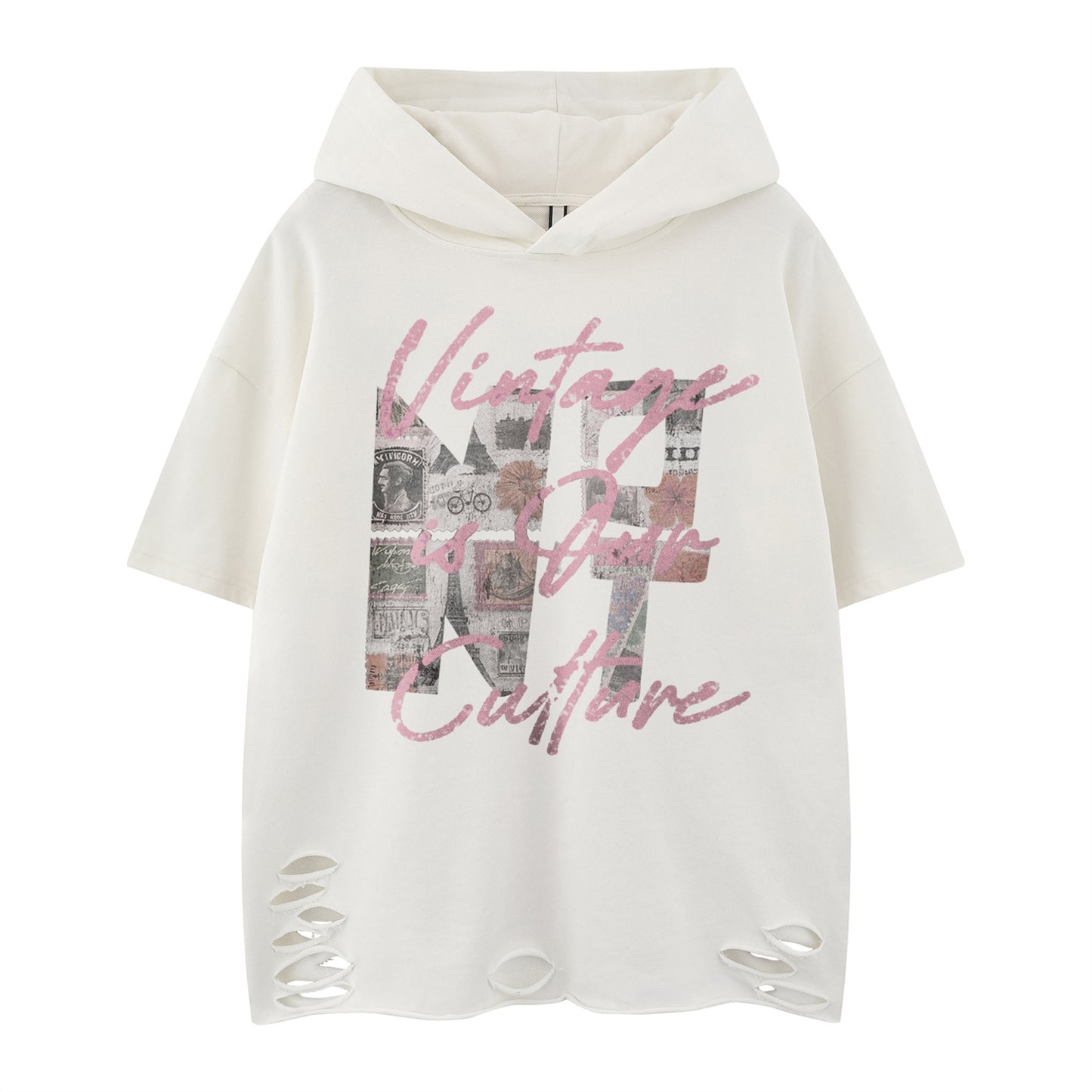 Harajuku Style Distressed Washed Hooded Tee - Unisex