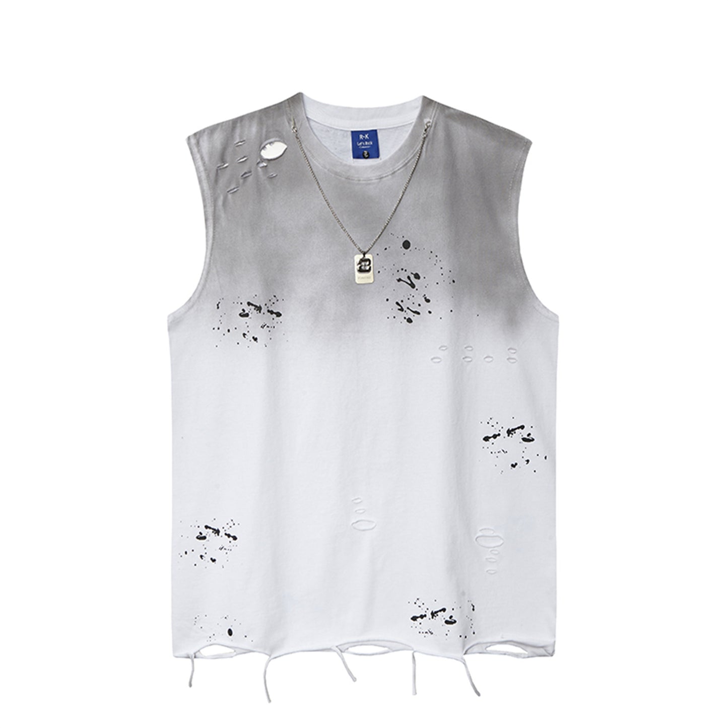 Style Printed Water-Washed Splatter Ink Sleeveless T-Shirt