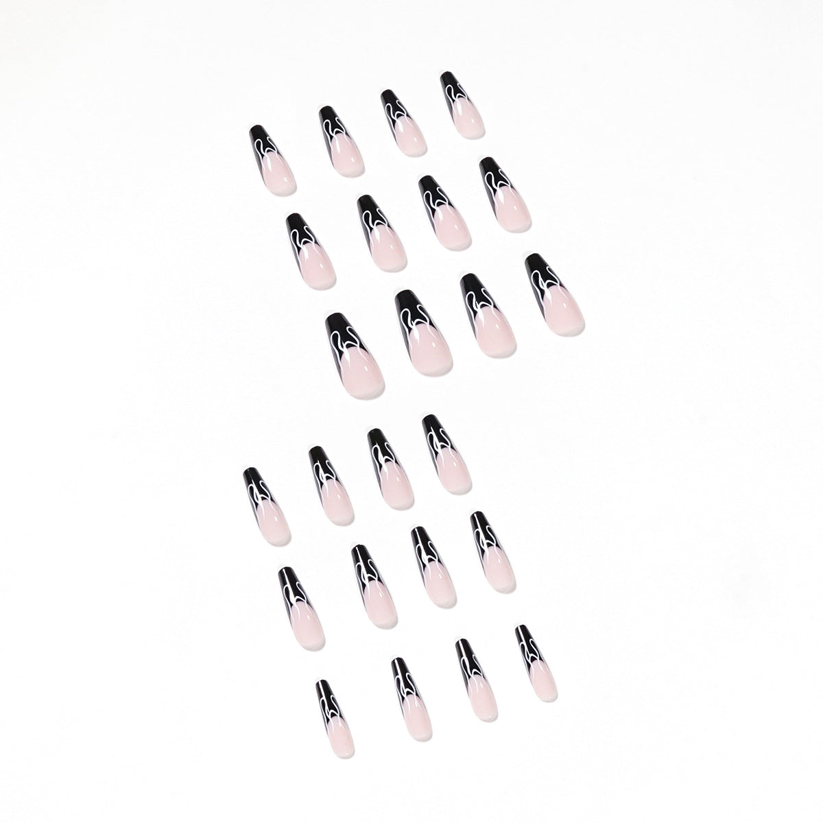 Harajuku Black French Flame False Nails