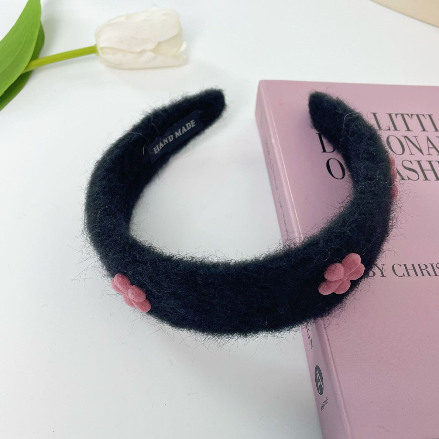 Korean Cute Flower Plaid Plush Hair Hoop