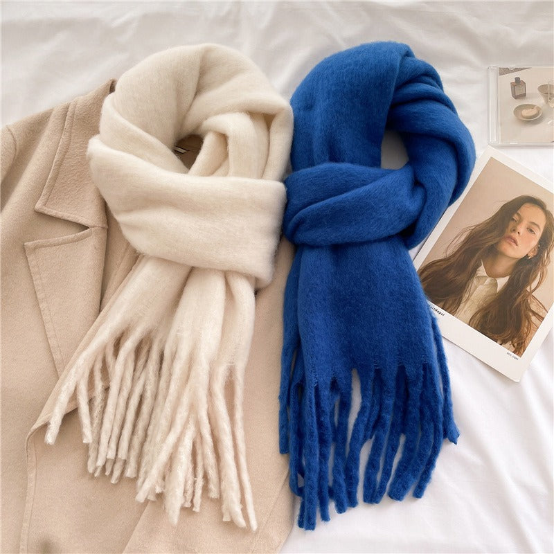 Versatile Mohair Scarf with Tassels for Harajuku Style