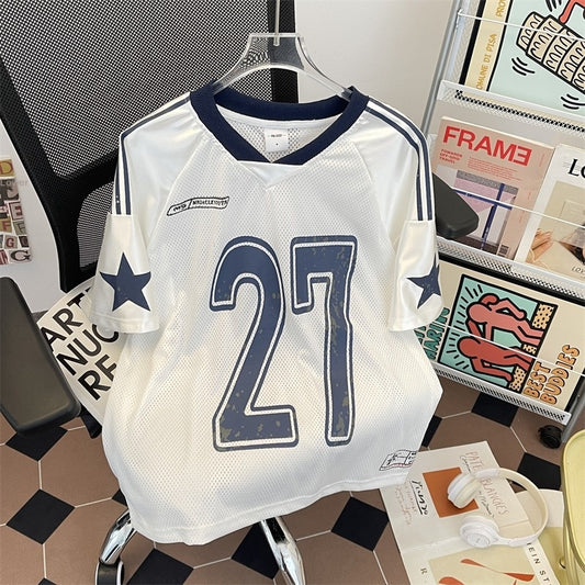 Harajuku Style Graffiti Print V-Neck Jersey