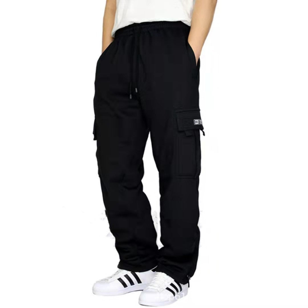 Harajuku Style Casual Pants with Plush Cuffs and Pockets