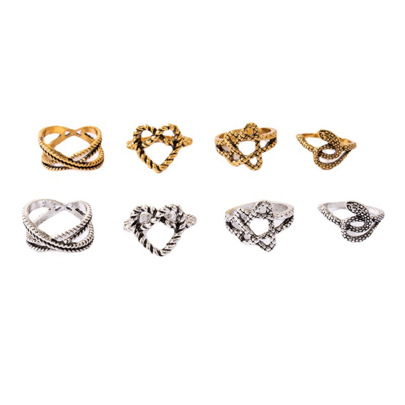 Retro Love Multicolor Snake Ring Set