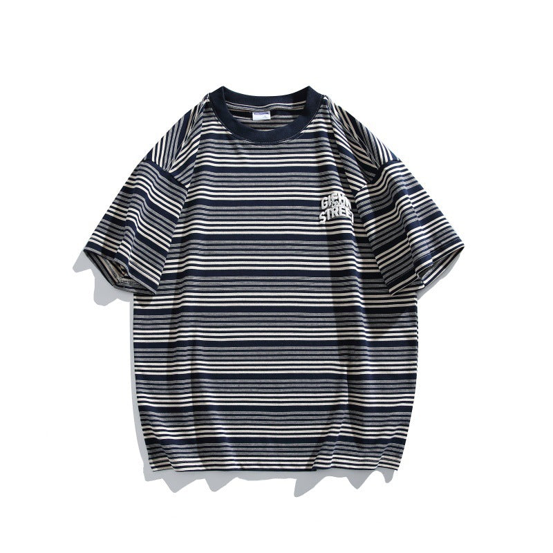 Playful Color Blocking Striped T-Shirt with Letter Print