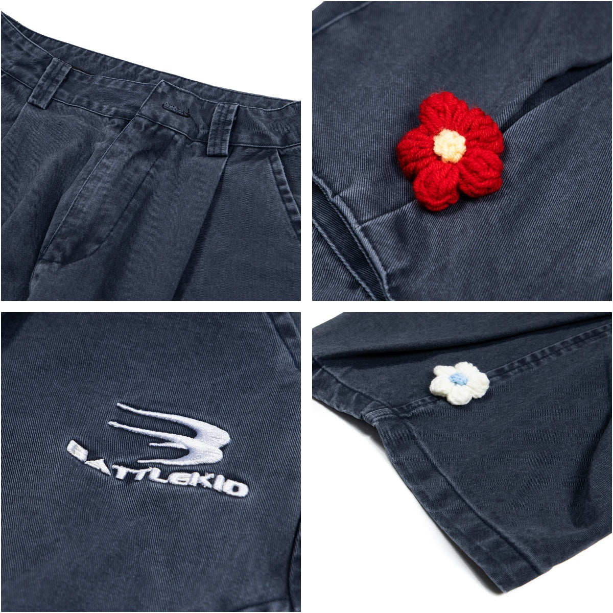 Flower Petal Embroidery Workwear Jeans