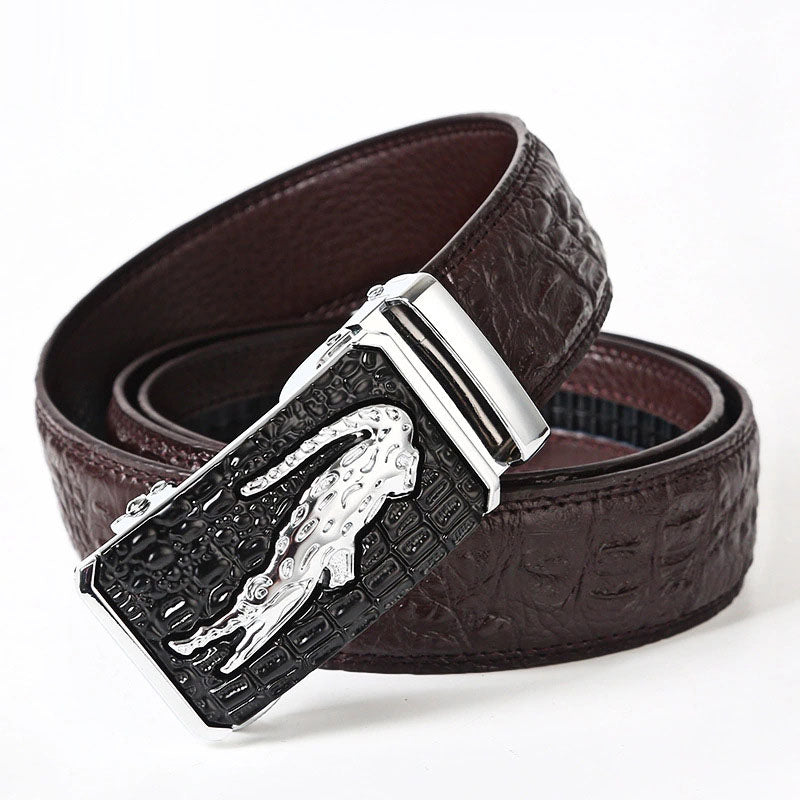 Men's Genuine Leather Automatic Buckle Belt - Crocodile Pattern