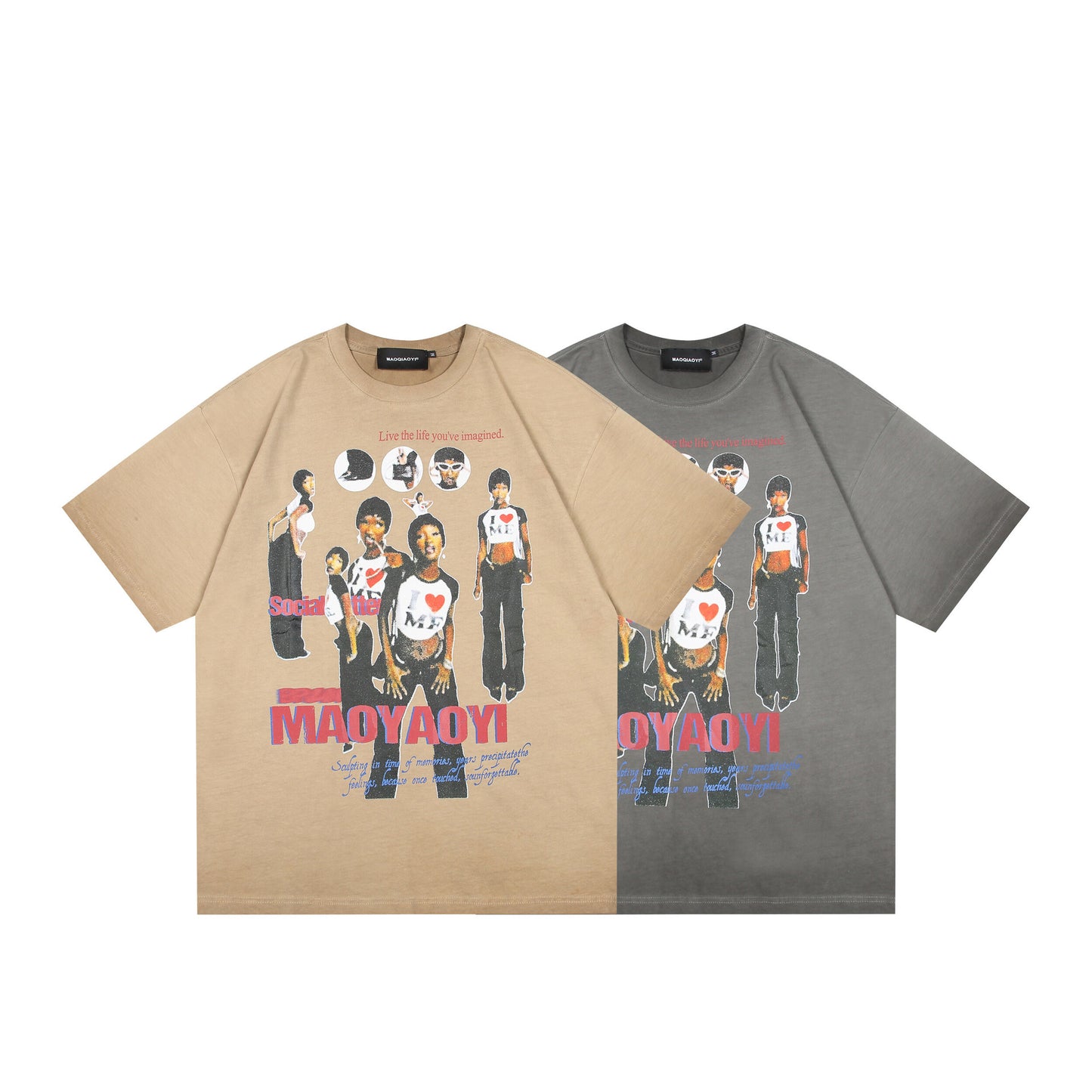 Harajuku Style Washed Figure Print Loose Fit Tee