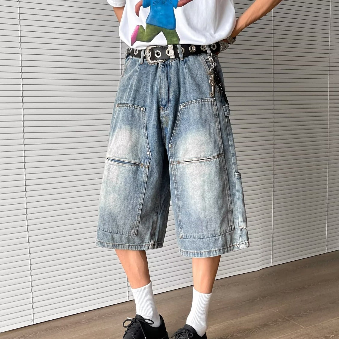 Multi Pocket Wide Leg Cropped Pants