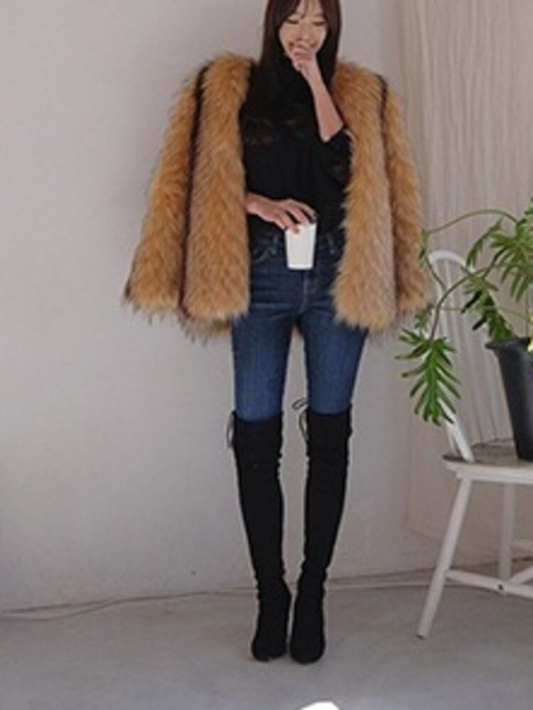 Harajuku Style Women's Faux Fur Coat with Pockets