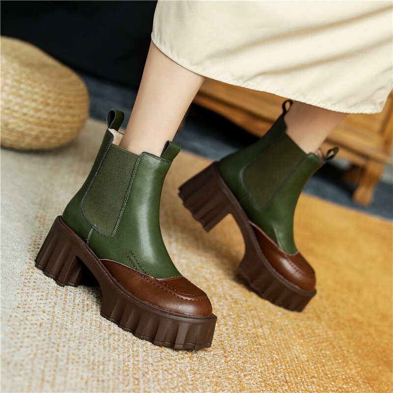 Harajuku Style Women Thick Heels Ankle Boots