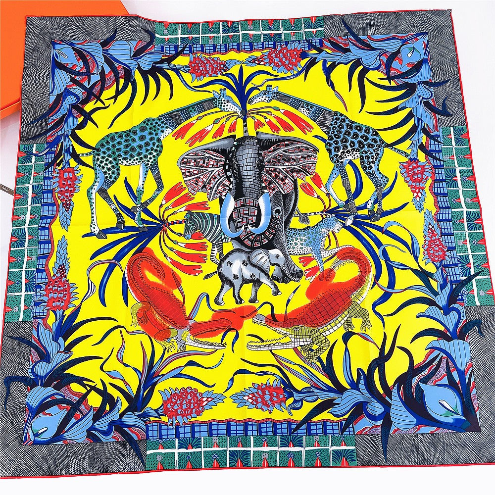 90cm Handmade Elephant Giraffe Pattern Scarf - Harajuku Style