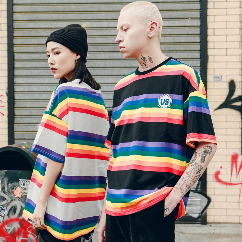 Harajuku Rainbow Striped Hip Hop T-Shirt