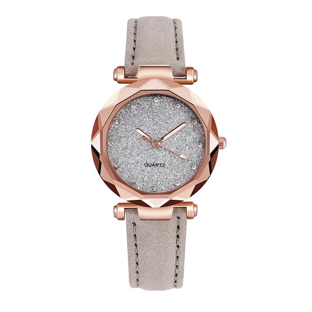 Harajuku Style Rhinestone Rose Gold Quartz Watch for Women