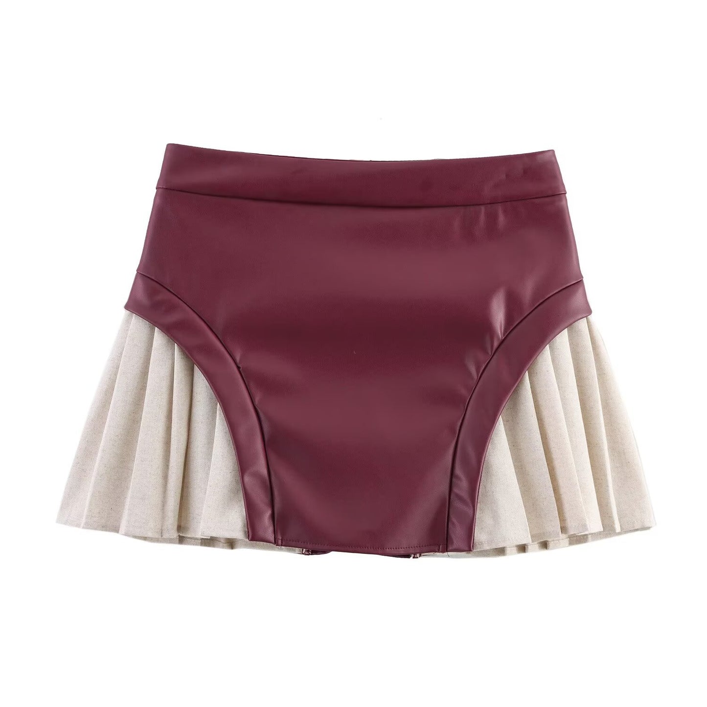 Patchwork Pleated A-line Zipper Short Skirt for Women