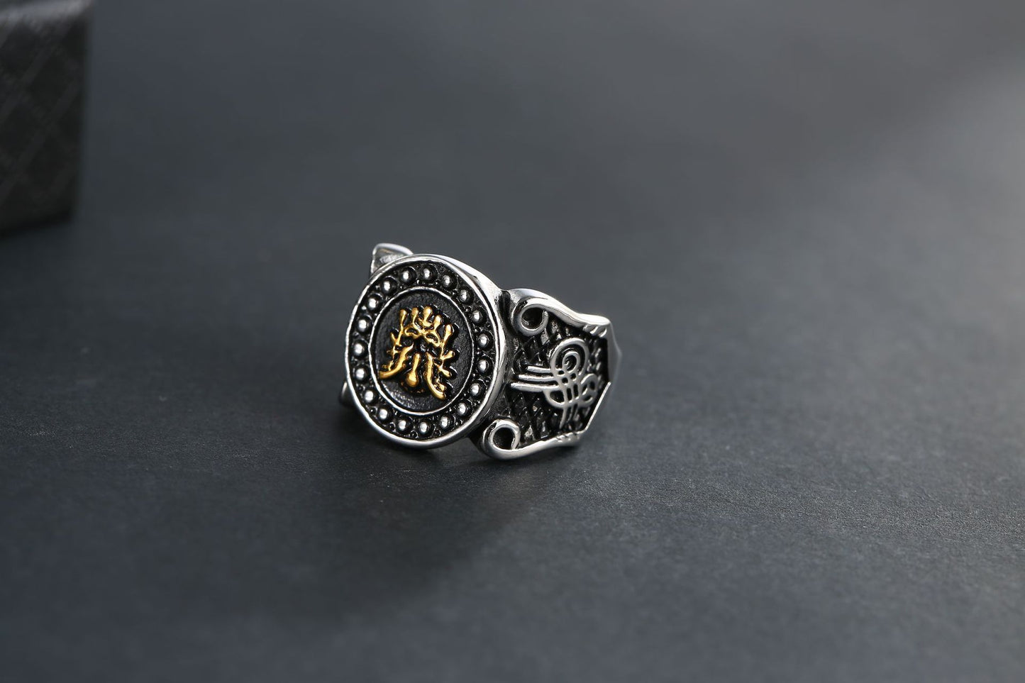 Geometric Heart Print Men's Ring - Vintage Harajuku Style
