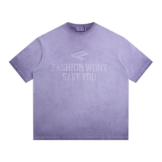 Retro Tie-Dye Letter Print Loose T-Shirt