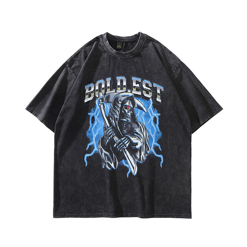 Harajuku Skull Print Short Sleeve T-Shirt for Men