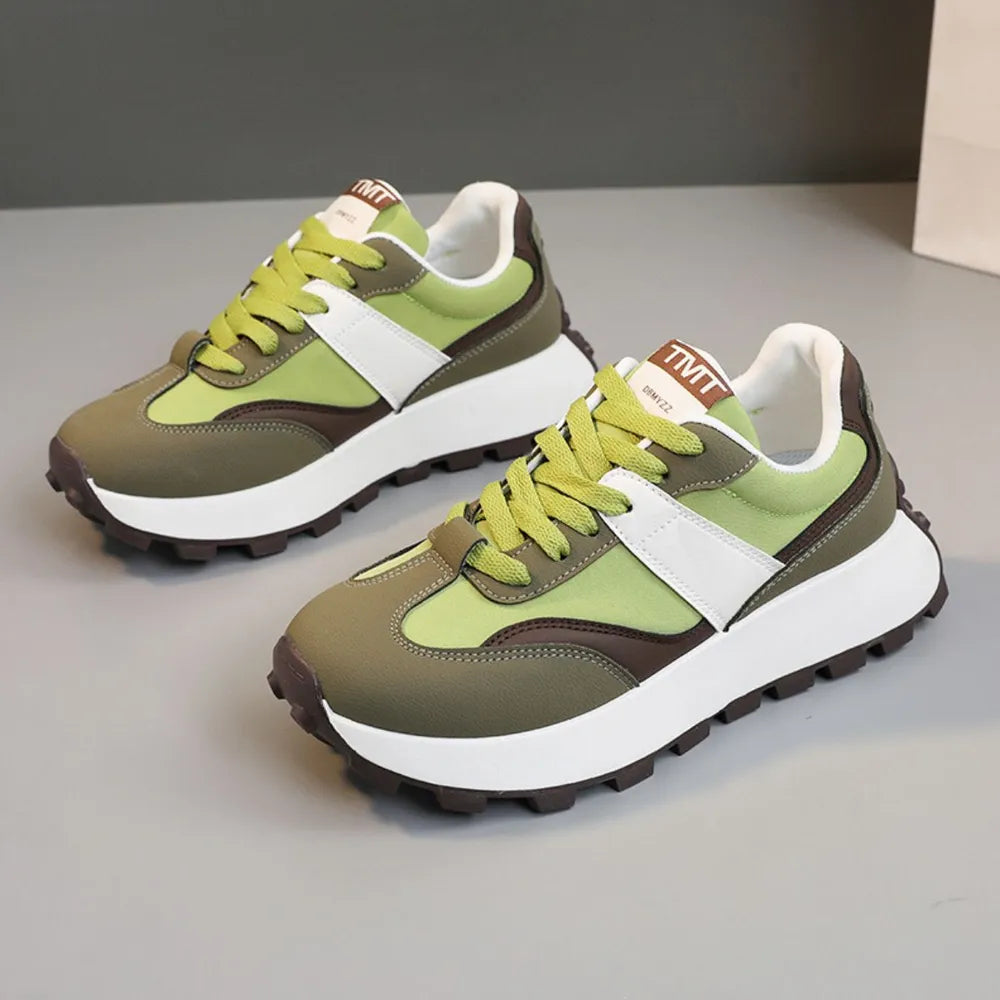 Playful Contrast Round Toe Platform Sneakers for Women