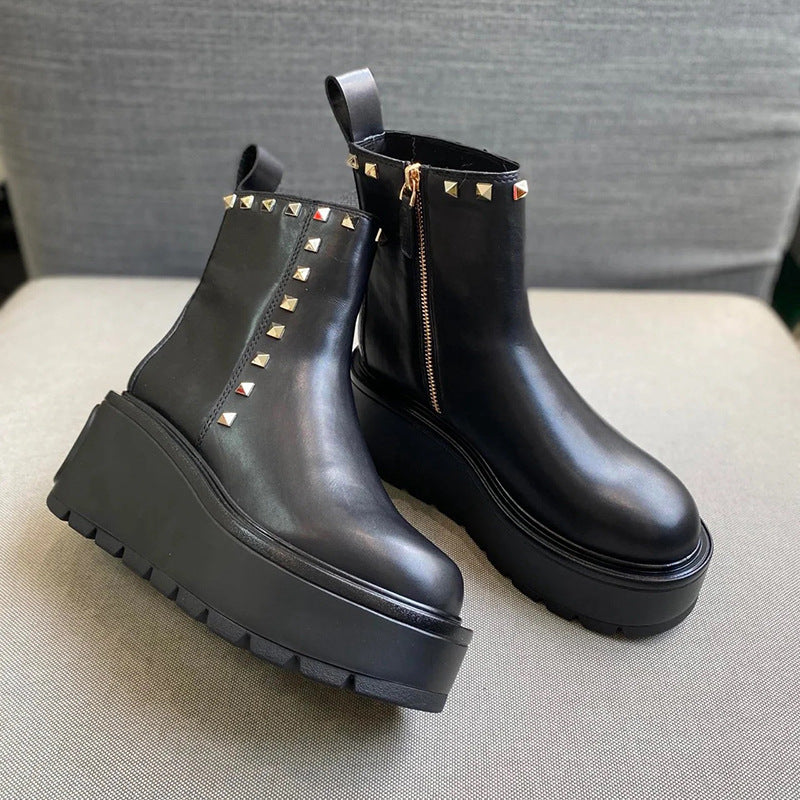 Thick Sole Platform Rivet Chelsea Ankle Boots for Women