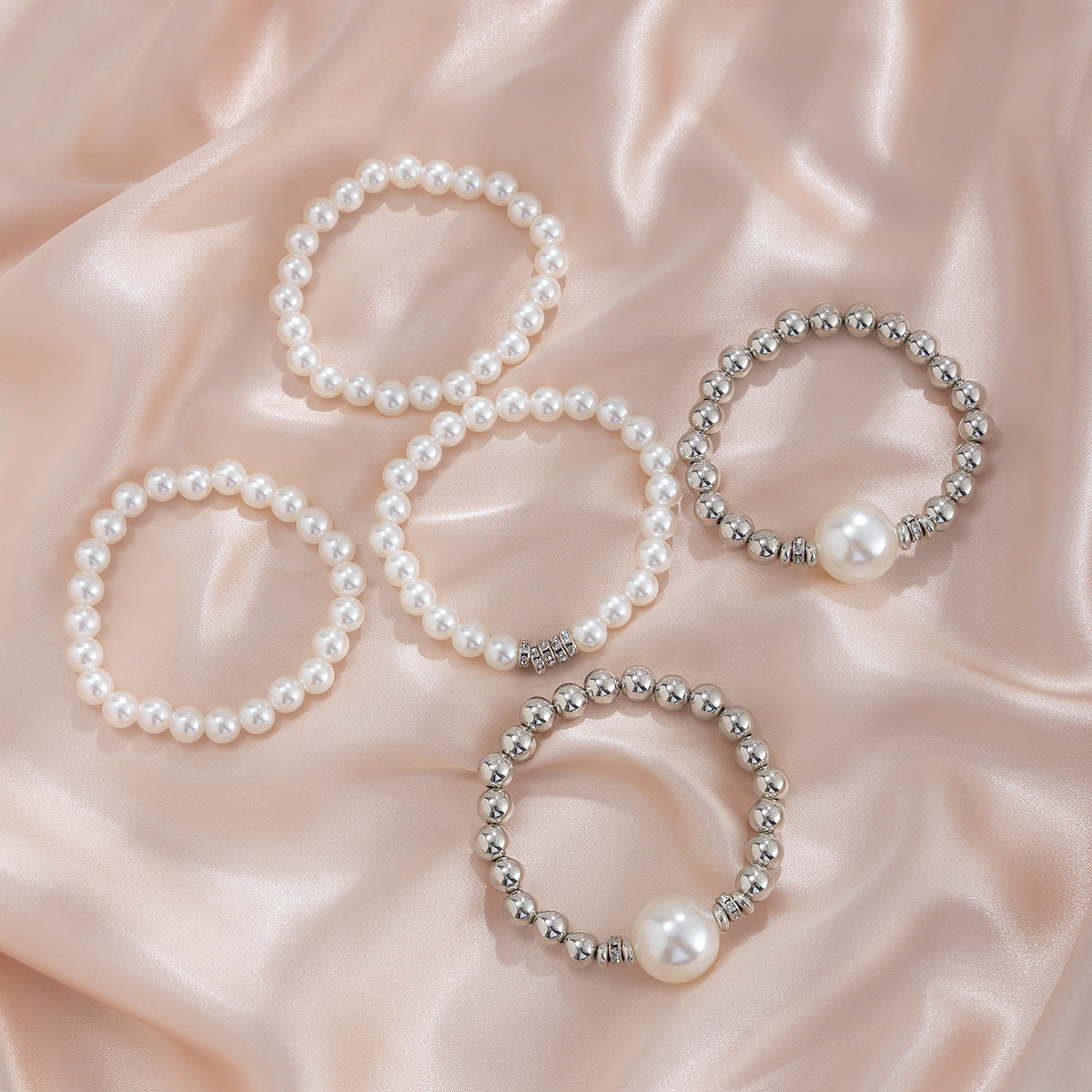 Exaggerated Pearl Layered Bracelet Set – Harajuku Style
