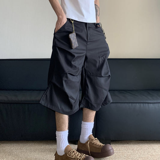 Minimally Pleated Design Casual Suit Shorts for Men