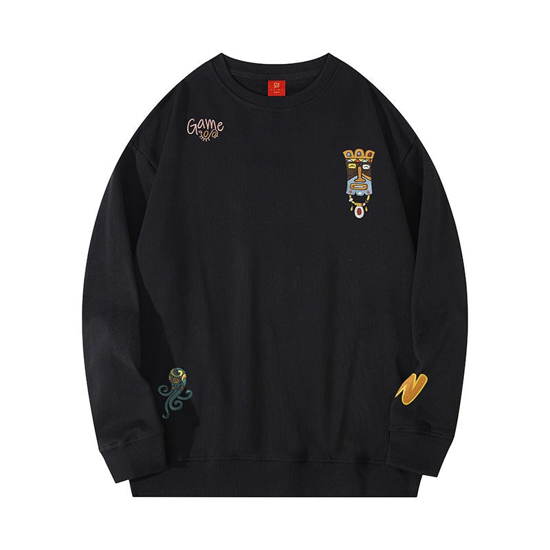 Playful Harajuku Style Cartoon Embroidered Sweatshirt for Men