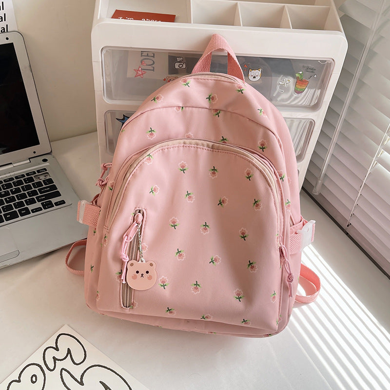 Floral Nylon Backpack - Harajuku Style School Bag