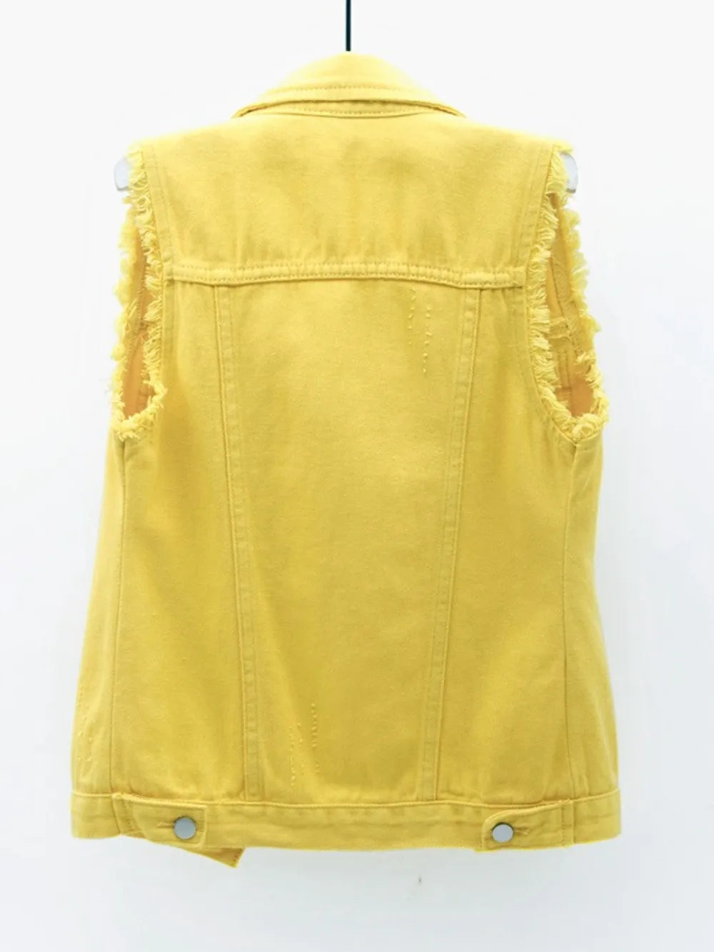 Button Down Raw Hem Sleeveless Denim Jacket Plus Size