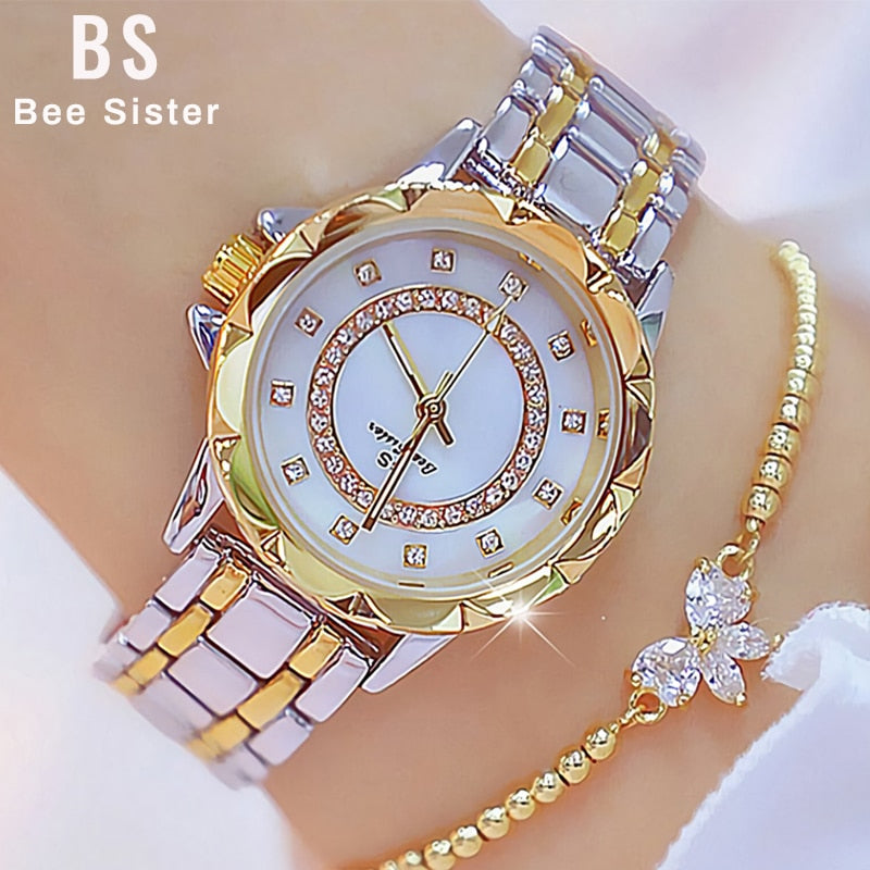 Elegant Rhinestone Gold Watch for Women