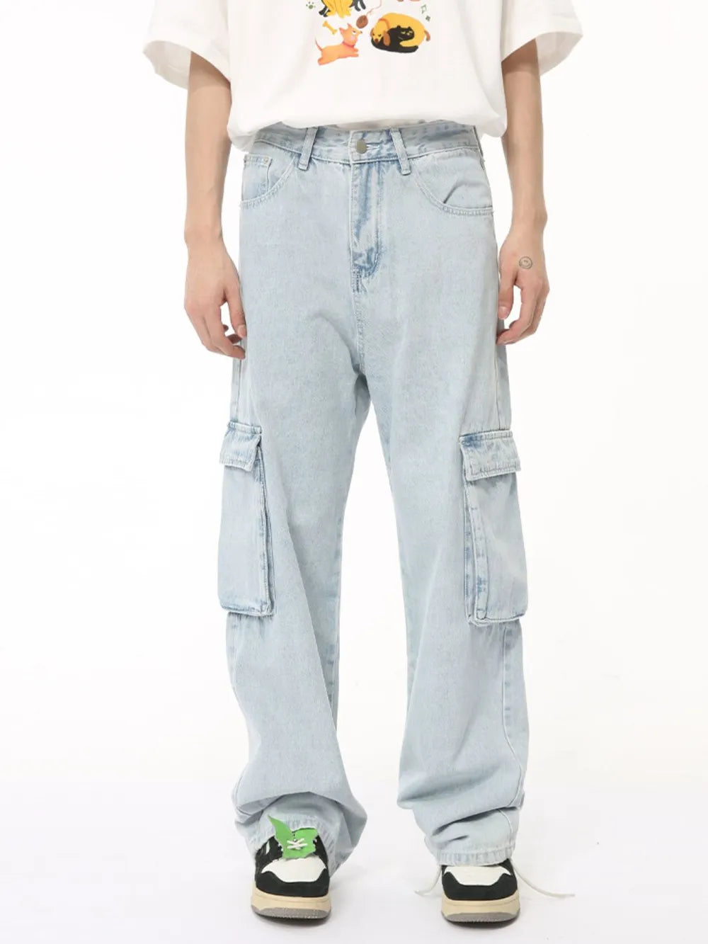 Men's Harajuku Style Washed Straight Cargo Jeans