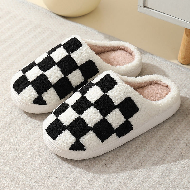 New Winter Checkerboard Cotton Slippers