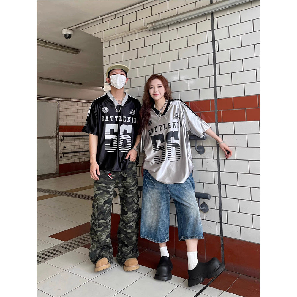 Harajuku Style V-Neck Ice Hockey Jersey T-Shirt