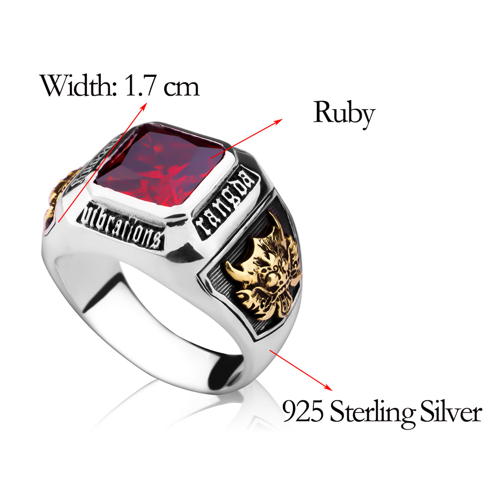 Vintage Men's Ruby Ring in Solid 925 Sterling Silver