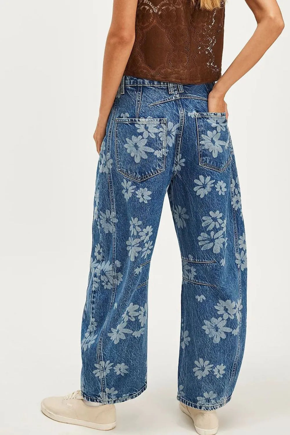 Flower Print Wide Leg Jeans for Harajuku Style